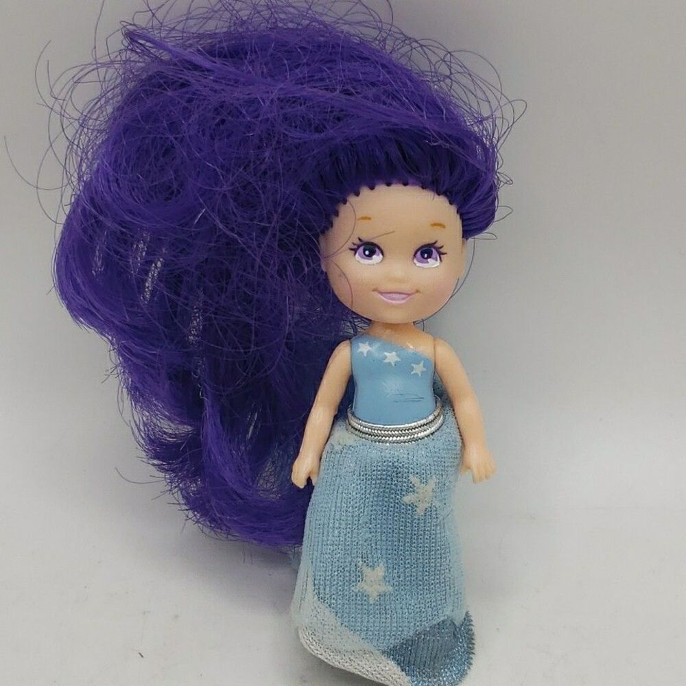 Vintage 90s Playskool Krystal Princess Doll Purple Hair Stars Clothes 2.5”